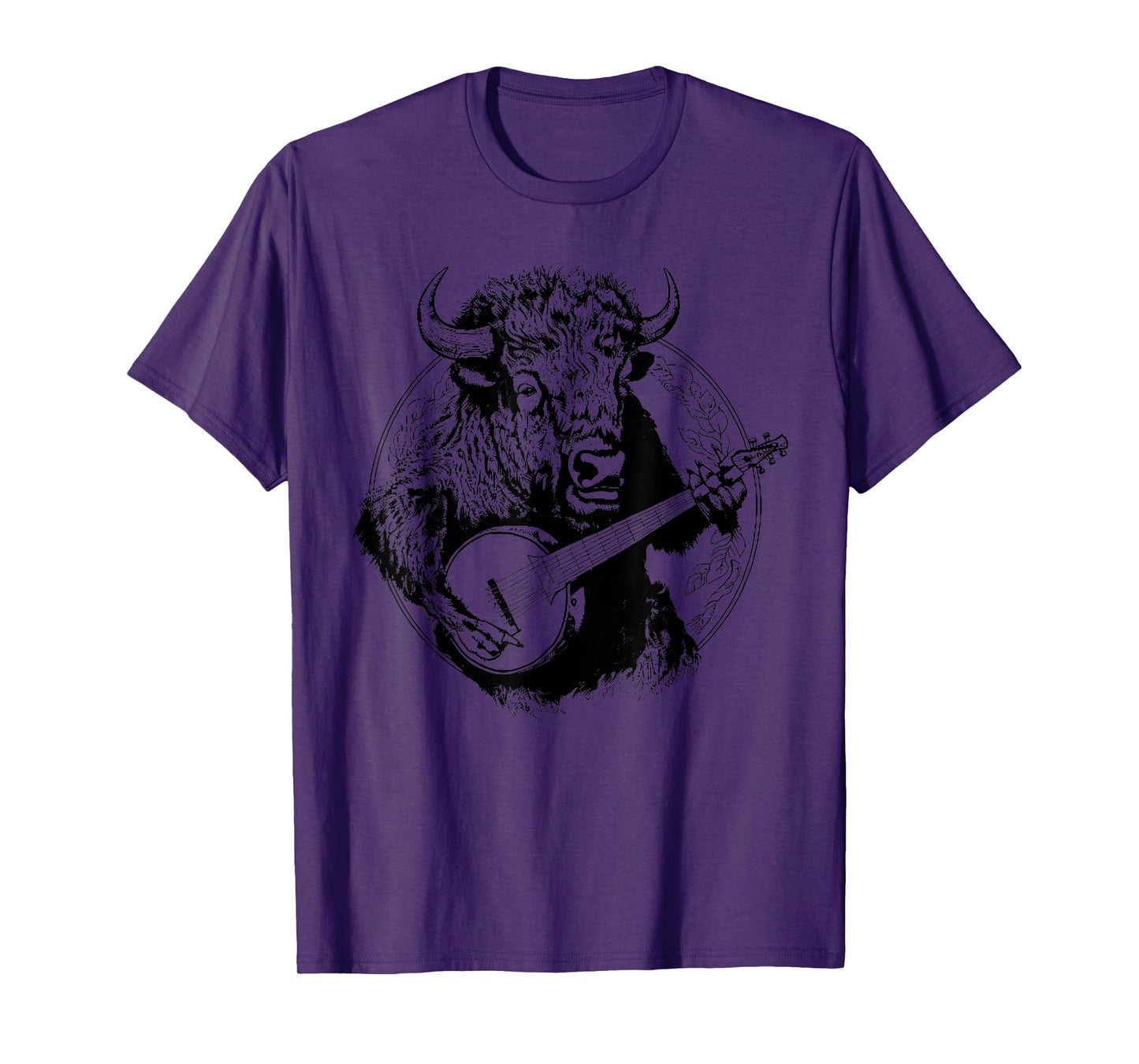 Buffalo Retro Bison Animal Playing Banjo Music Graphic T-Shirt