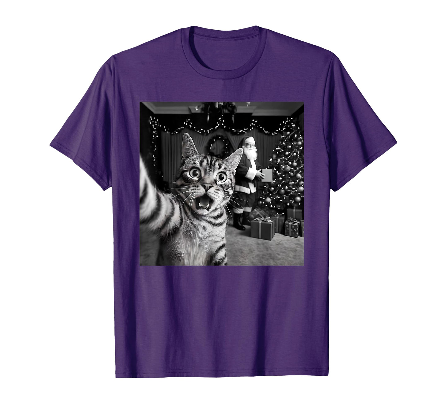 Funny Cat Selfie Santa Christmas Xmas Family Pajamas Holiday T-Shirt