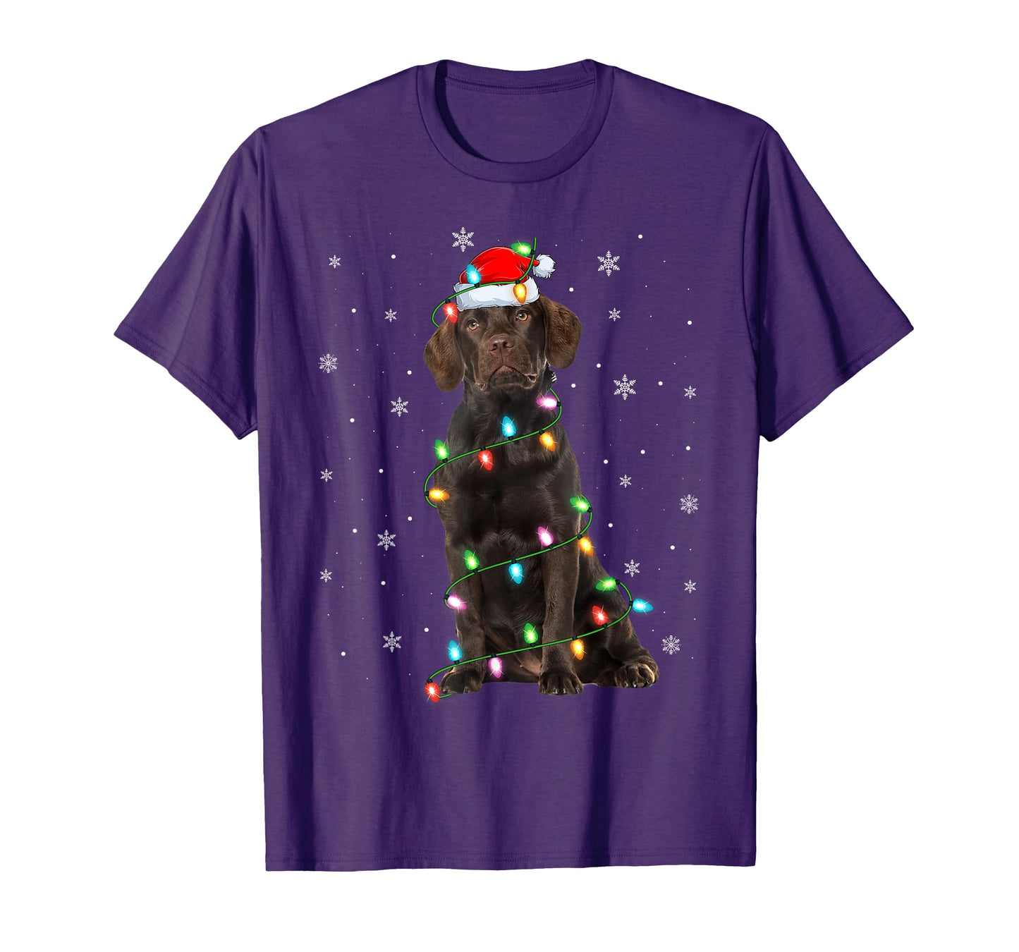 Chocolate Labrador Retriever Dog Christmas Lights Santa Xmas T-Shirt