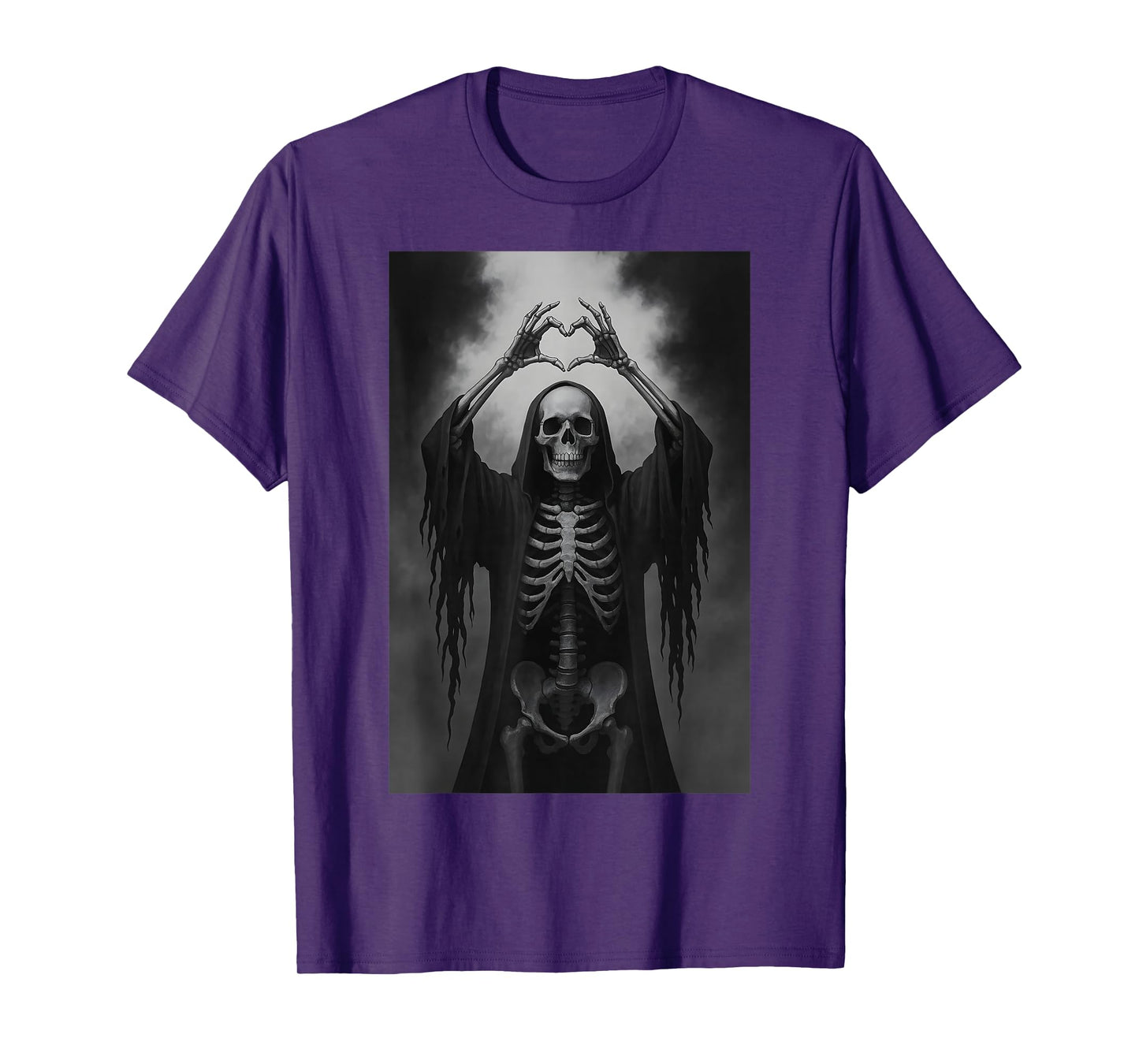 Skeleton Hands Heart Sign Scary Face Funny Halloween Costume T-Shirt