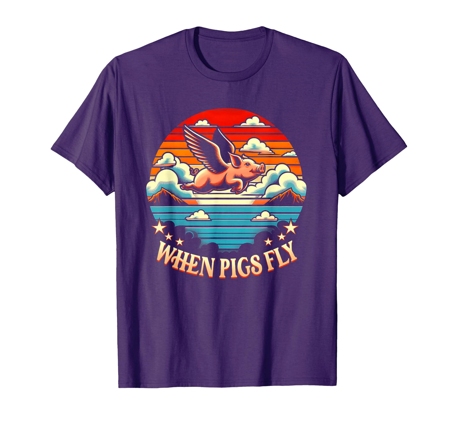 Vintage Sunset When Pig Fly 1600s Funny Saying Humorous T-Shirt