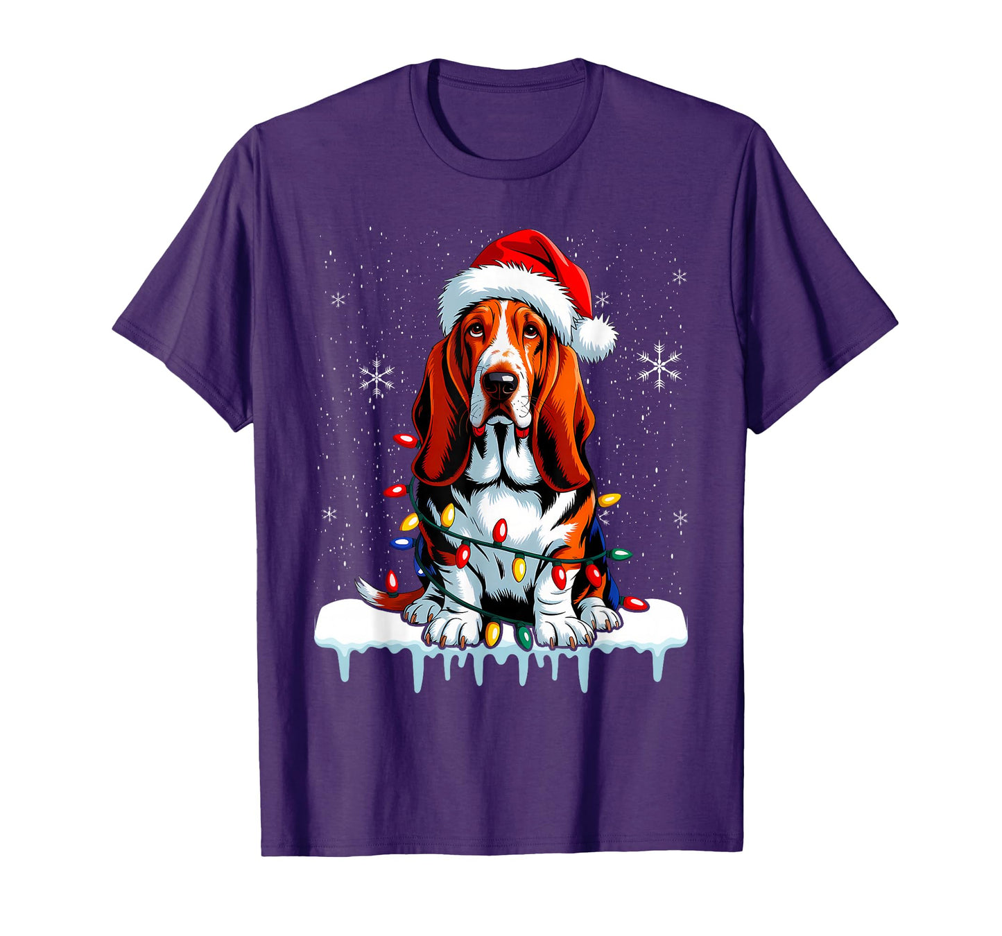 Pet Animal Basset Hound Dog Lover Santa hat Christmas Lights T-Shirt