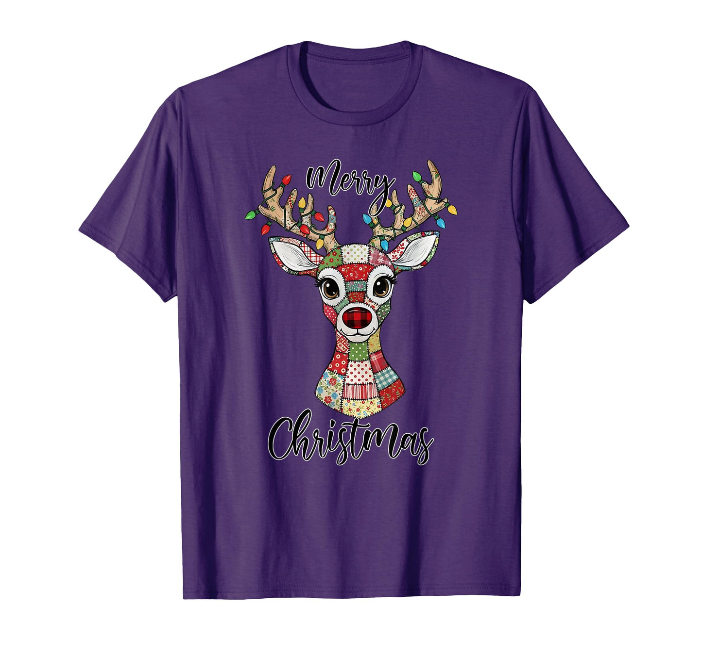 Merry Christmas Xmas Light Patchwork Deer Women Men Kids T-Shirt