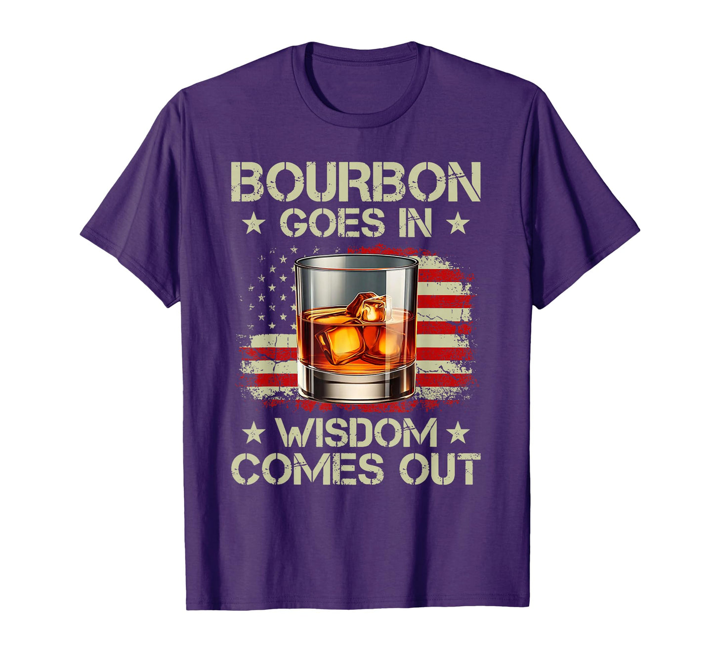 Bourbon Goes In Wisdom Comes Out Whiskey USA Flag Vintage T-Shirt
