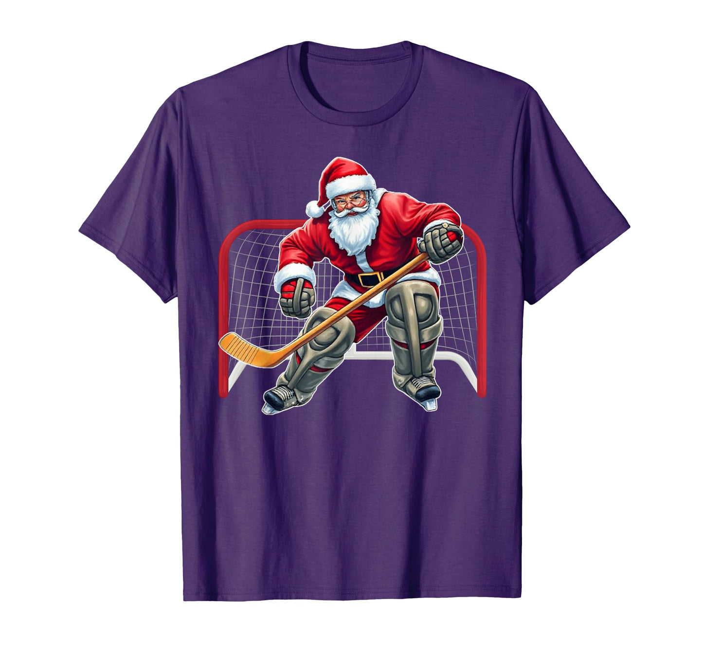 Santa Ice Hockey Goalie Christmas Xmas Costume Men Boys T-Shirt