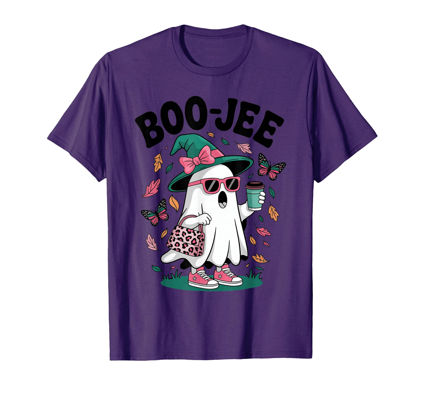 Ghost Boujee Witch Hat Coffee Halloween Leopard Print Girls T-Shirt