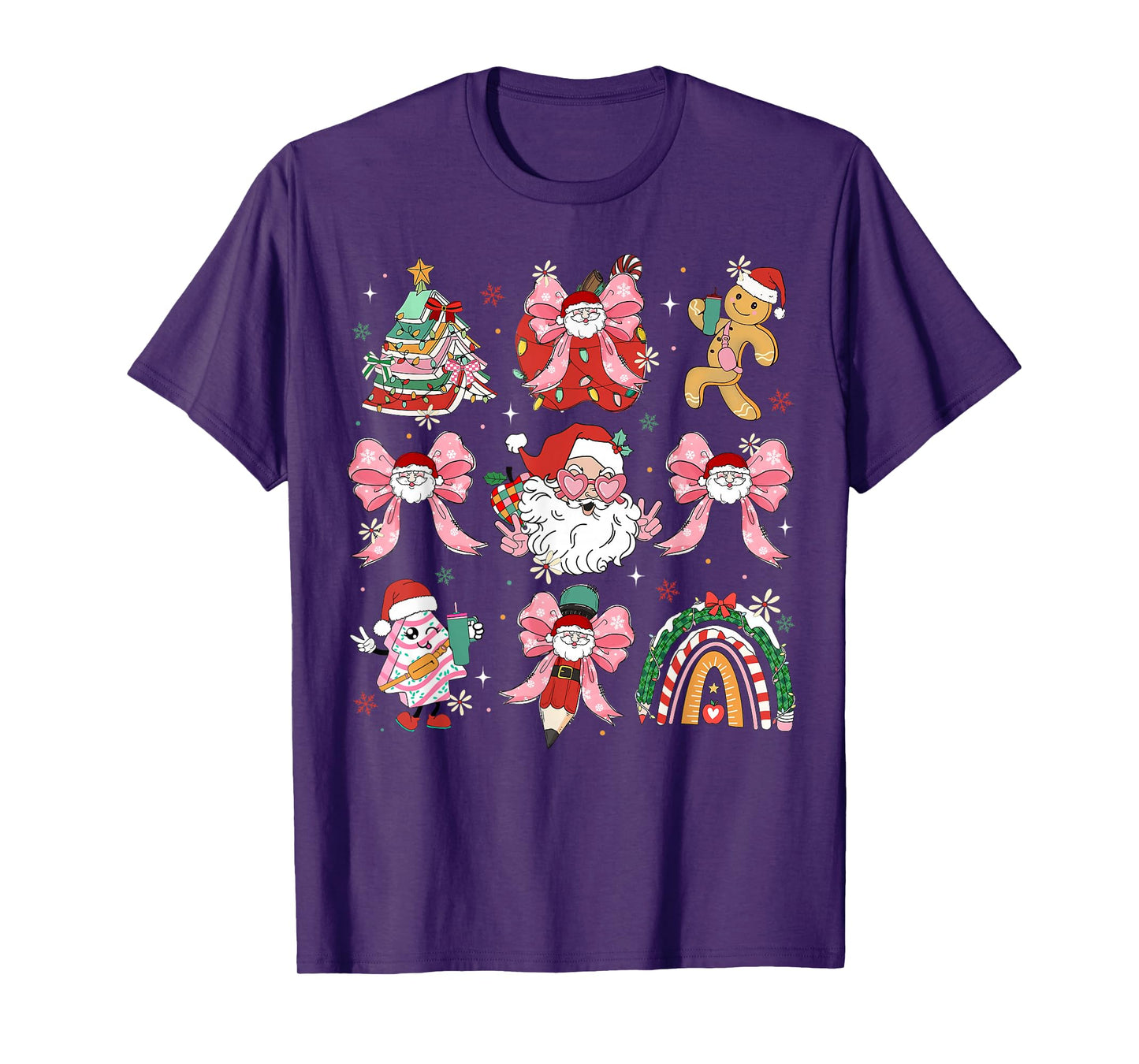 Merry Christmas Santa Teacher Girls Coquette Bow Pencil T-Shirt