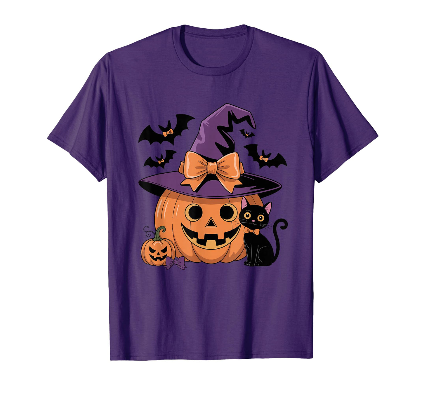 Fall Season Pumpkin Witch Hat Bow Halloween T-Shirt
