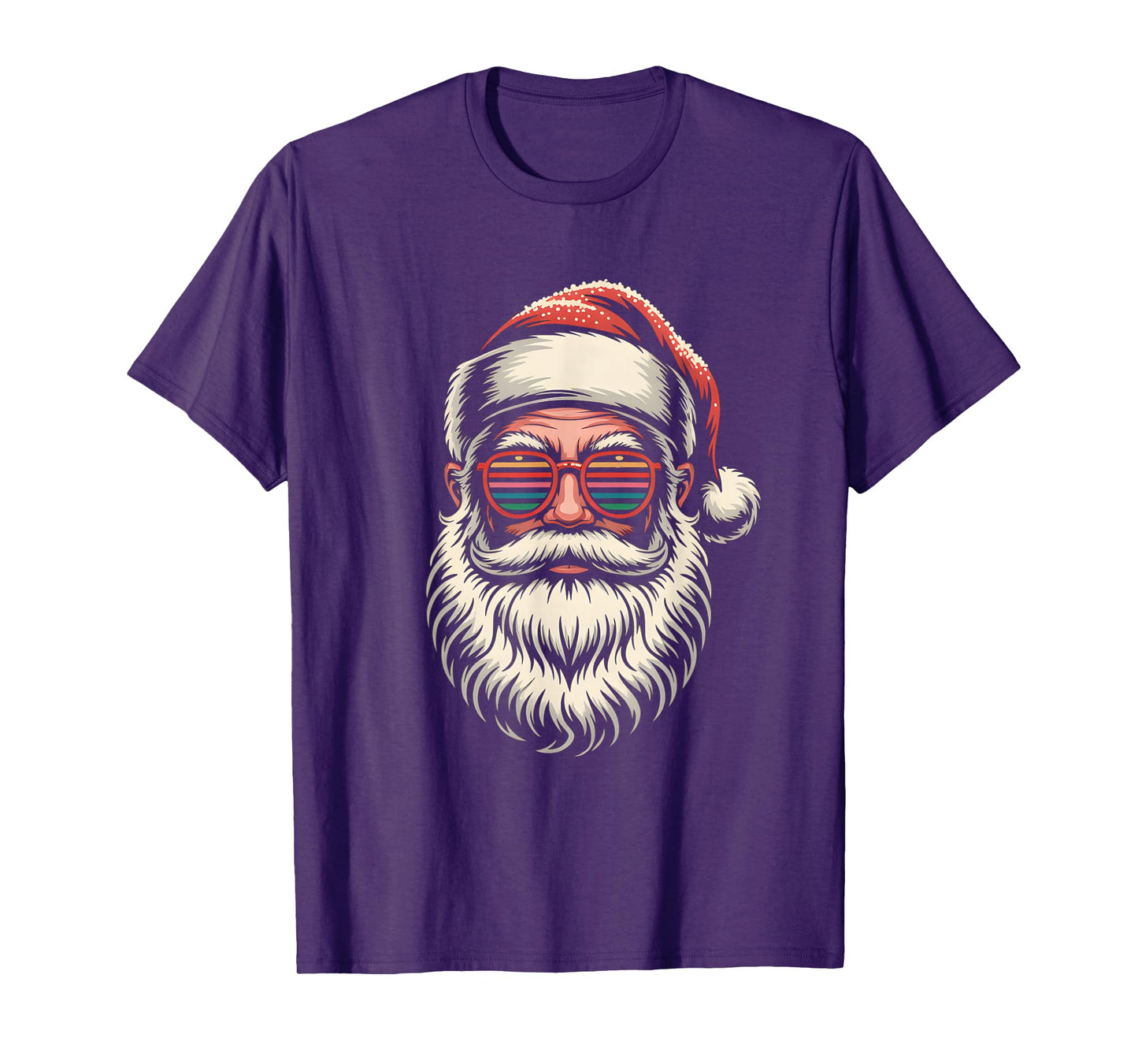 Funny Cool Santa Face Hipster with Beard & Glasses Christmas T-Shirt
