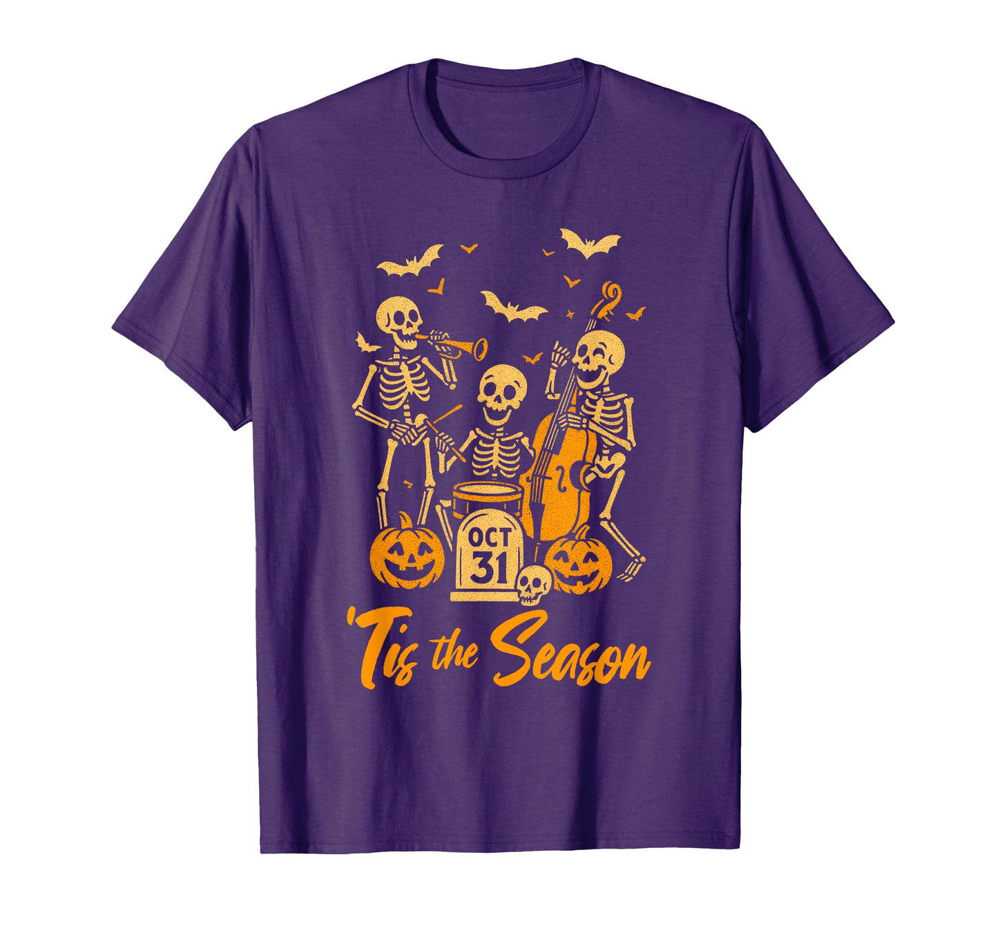 Halloween Vibes Spooky Skeleton Music Band 'Tis The Season T-Shirt
