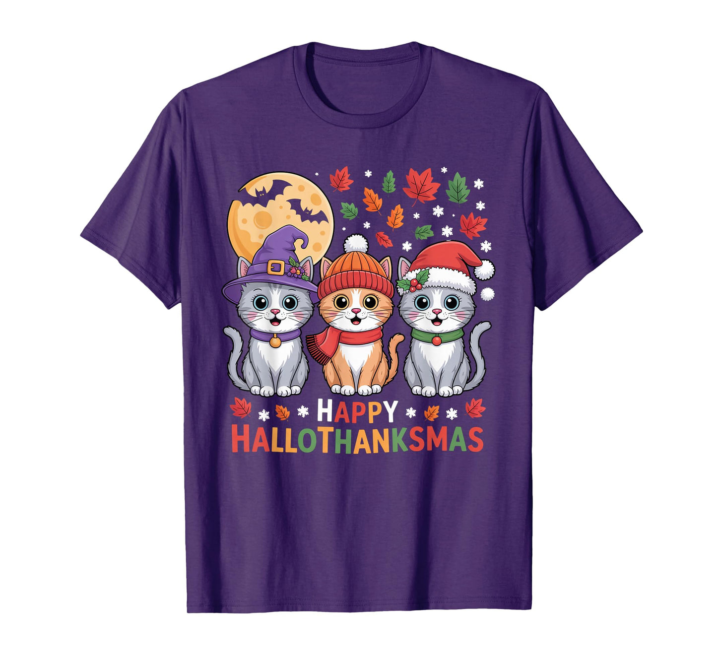 Halloween Thanksgiving Christmas Happy HalloThanksMas Cats T-Shirt
