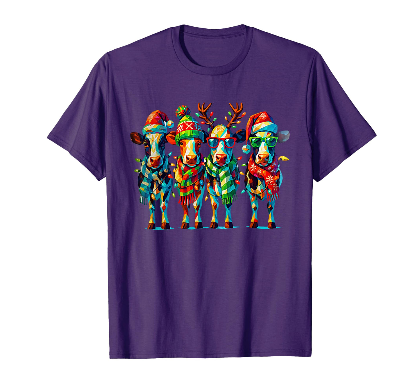Funny Cow Christmas Lights Western Xmas Santa Farm Animal T-Shirt