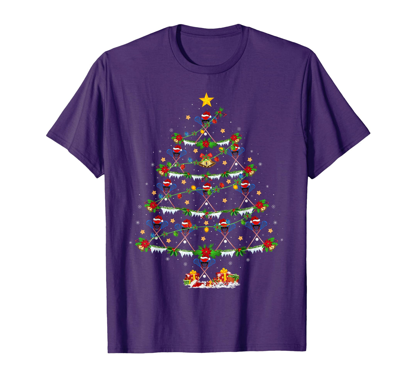 Lacrosse Christmas Tree Lights Sports Player Xmas T-Shirt