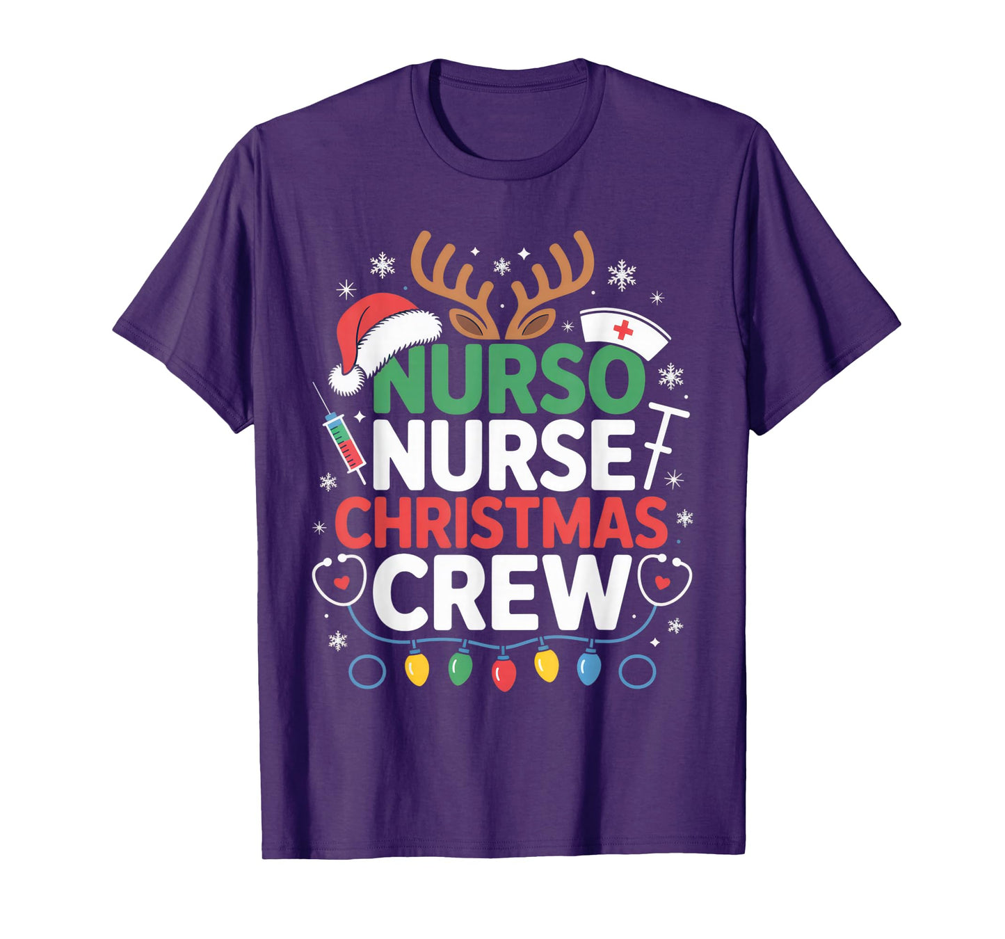Nurse Christmas Crew Holiday Lights Festive Design T-Shirt
