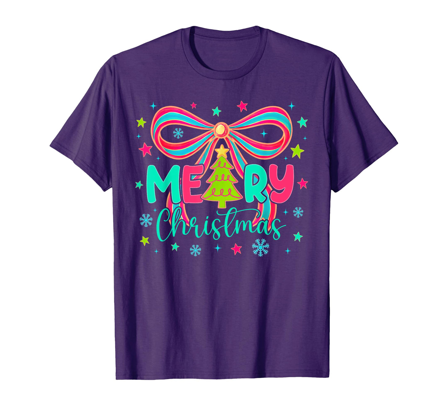 Coquette Christmas Tree Preppy Christmas Bow Merry Christmas T-Shirt