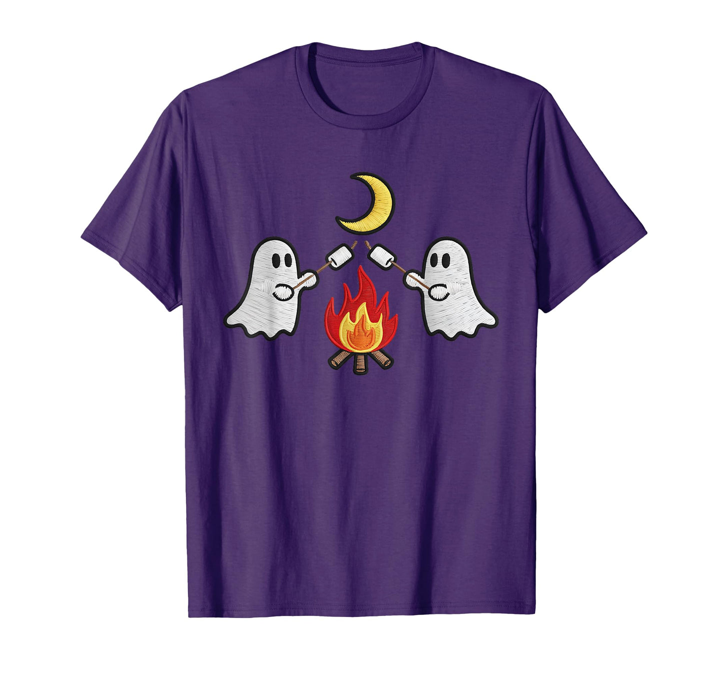 Cute Ghosts Camping Campfire Embroidered Halloween Kids Boys T-Shirt