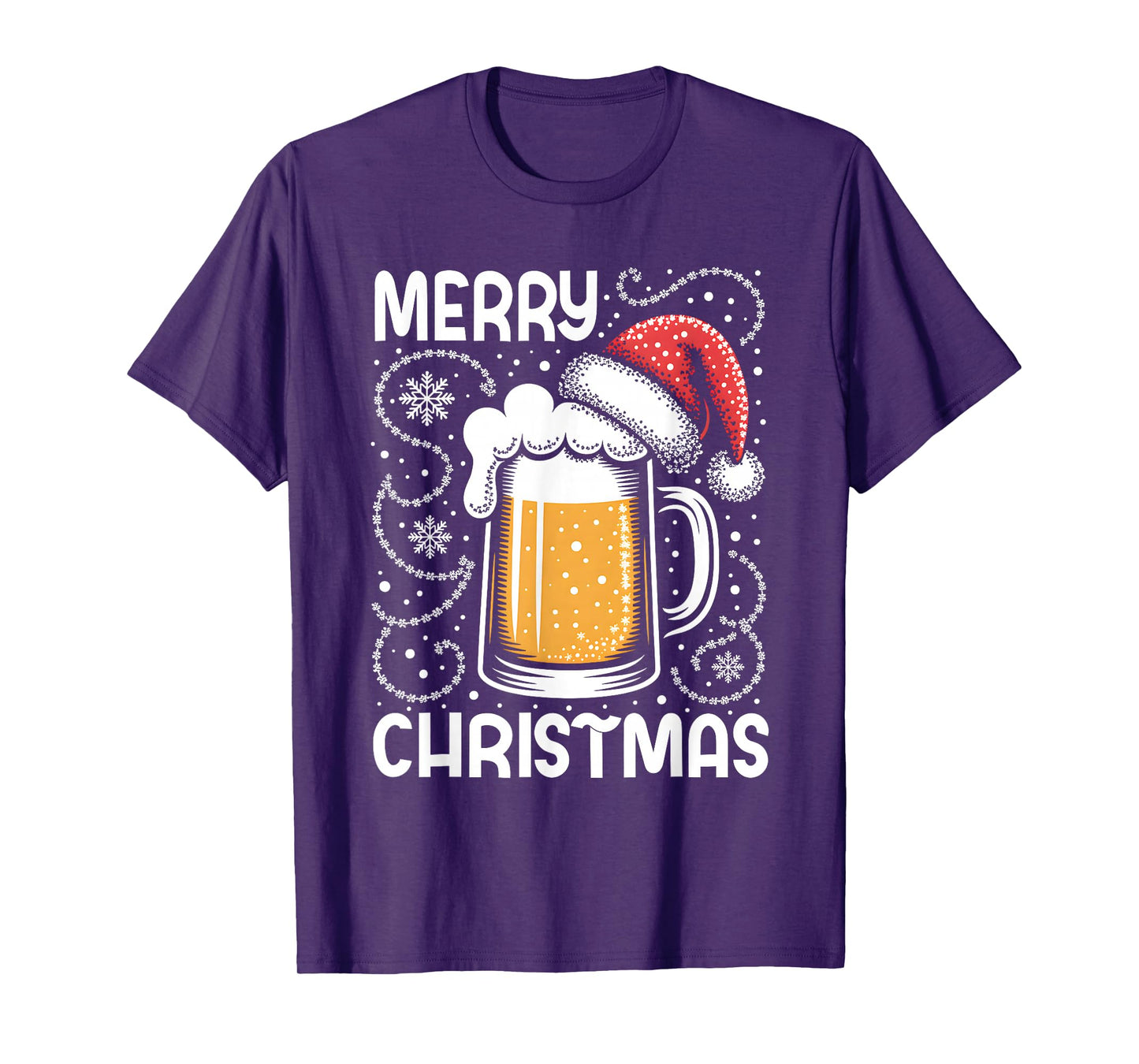 Funny Christmas Pajama Outfit Men Women Beer Mug Santa Hat T-Shirt