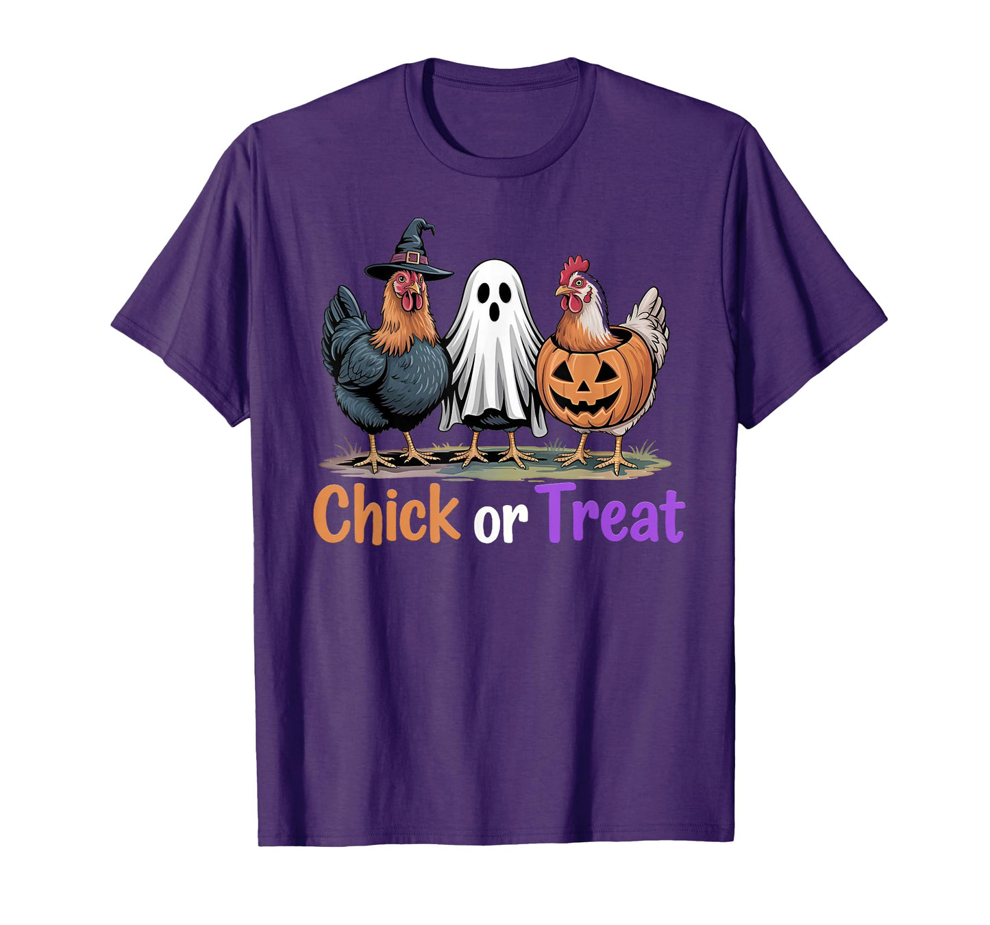 Chick Or Treat Halloween Witch Spooky Chicken Pumpkin T-Shirt