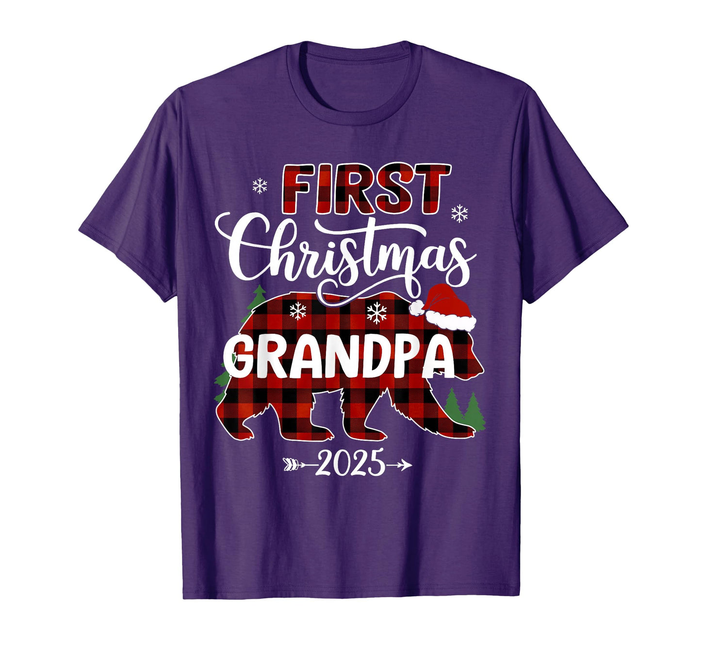 Pregnancy First Christmas Grandpa Red Plaid Bear Santa 2025 T-Shirt