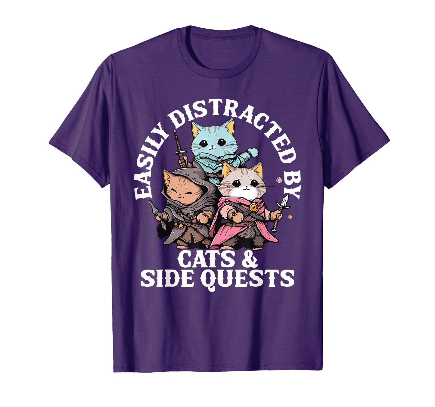 Cats Side Quest Distracted Tabletop Funny Men Women Kids Dad T-Shirt
