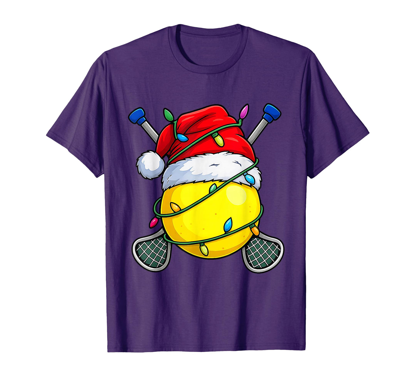 Christmas Lacrosse Santa Hat Lights Colorful Funny Player T-Shirt