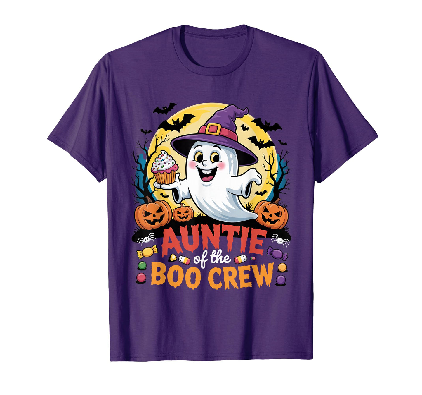 Auntie of The Boo Crew Ghost Halloween Outfit Candy Pumpkin T-Shirt