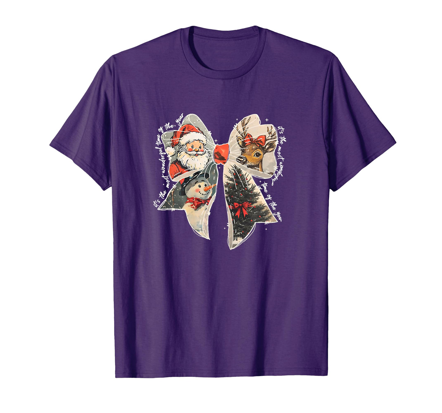 Womens It's The Most Wonderful time, Santa Claus Reindeer Snowman T-Shirt