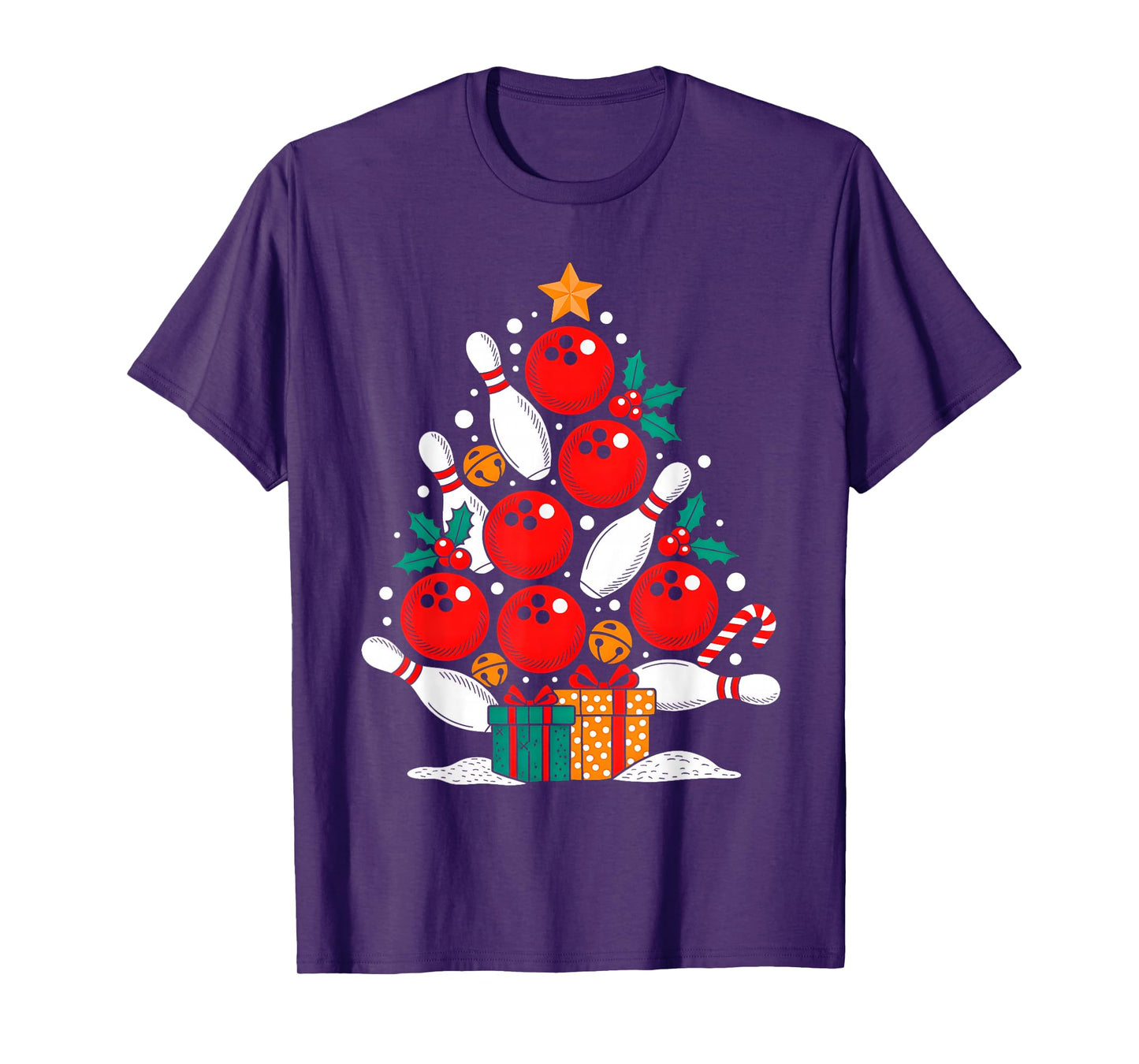 Funny Bowling Christmas Tree Lights Xmas Vibes Bowling Lover T-Shirt