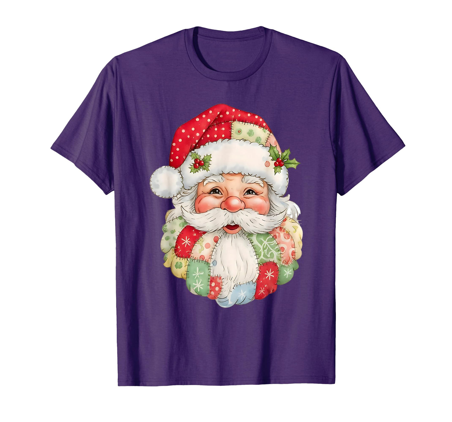 Retro Patchwork Santa Claus Christmas Preppy Merry Xmas T-Shirt