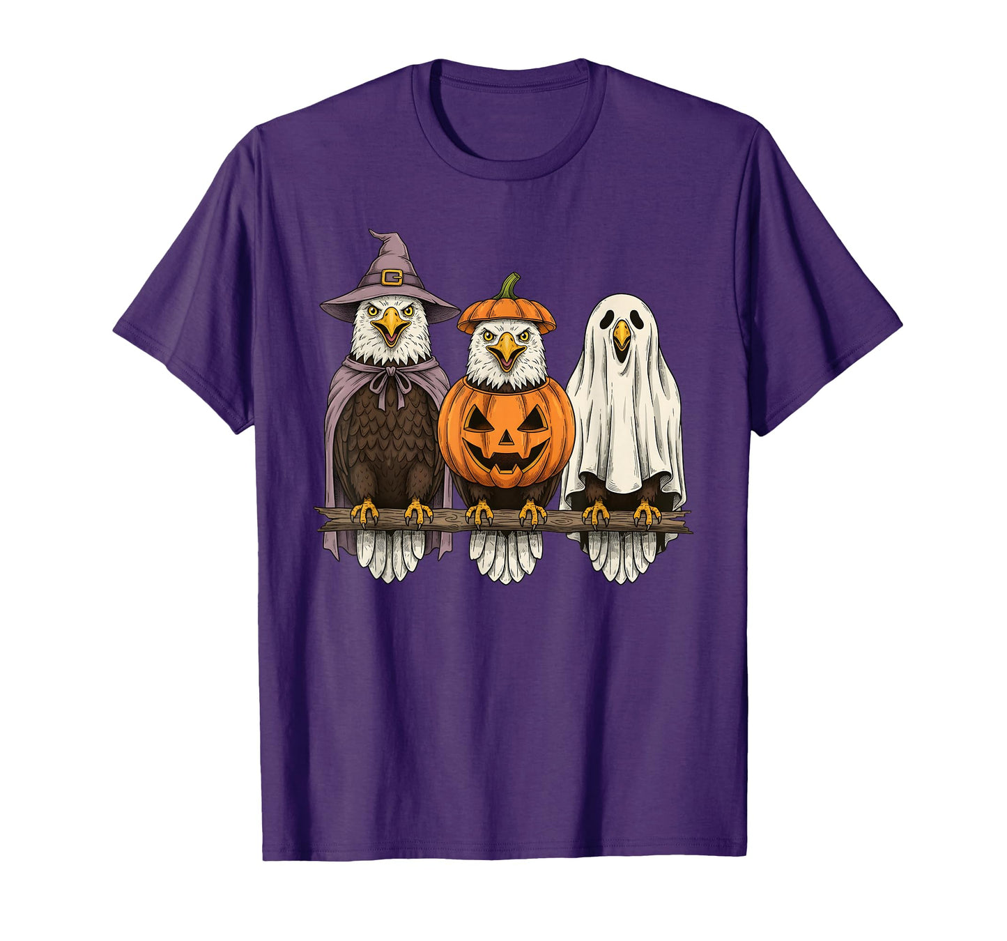 Spooky Ghost Bald Eagle Lover Pumpkin Halloween T-Shirt