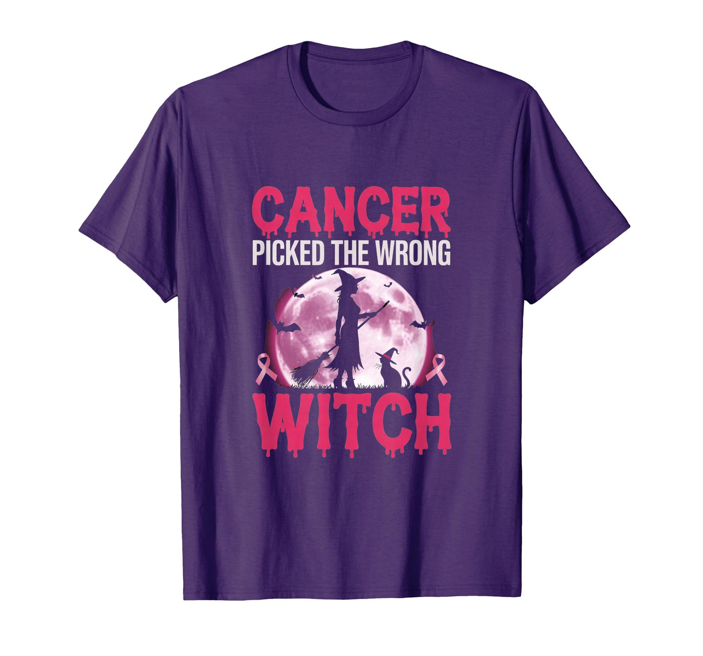 Cancer Picked The Wrong Witch - Pink October Halloween T-Shirt