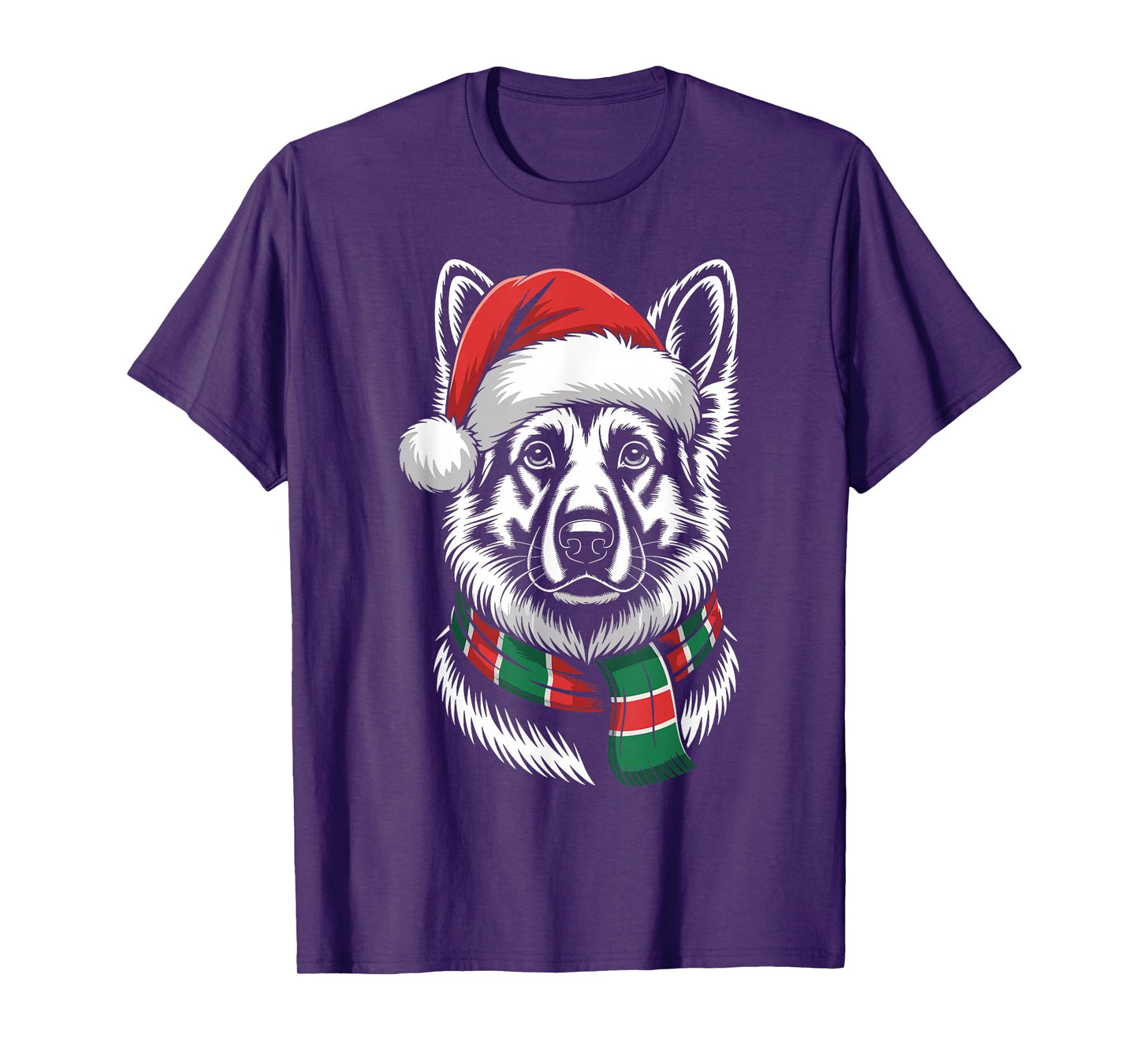 German Shepherd Dog Xmas Santa Hat Scarf Christmas Costume T-Shirt