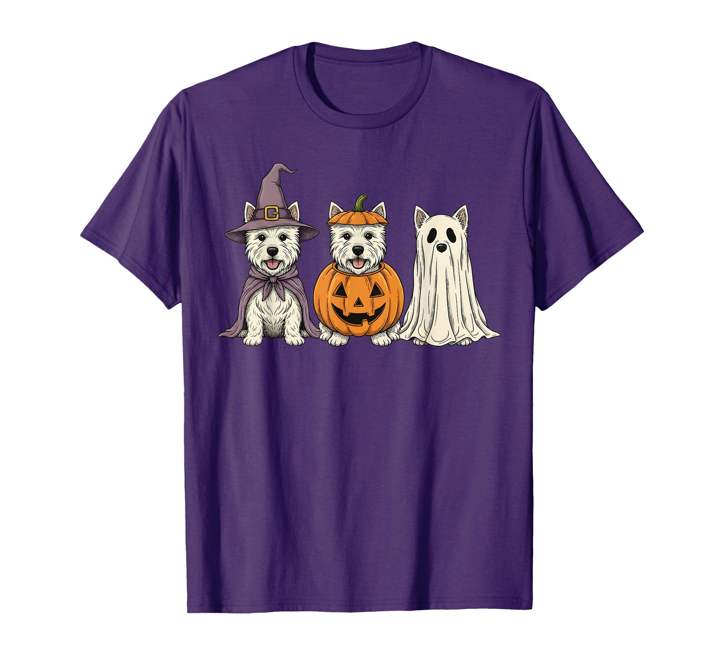 Spooky Ghost West Highland White Terrier Pumpkin Halloween T-Shirt