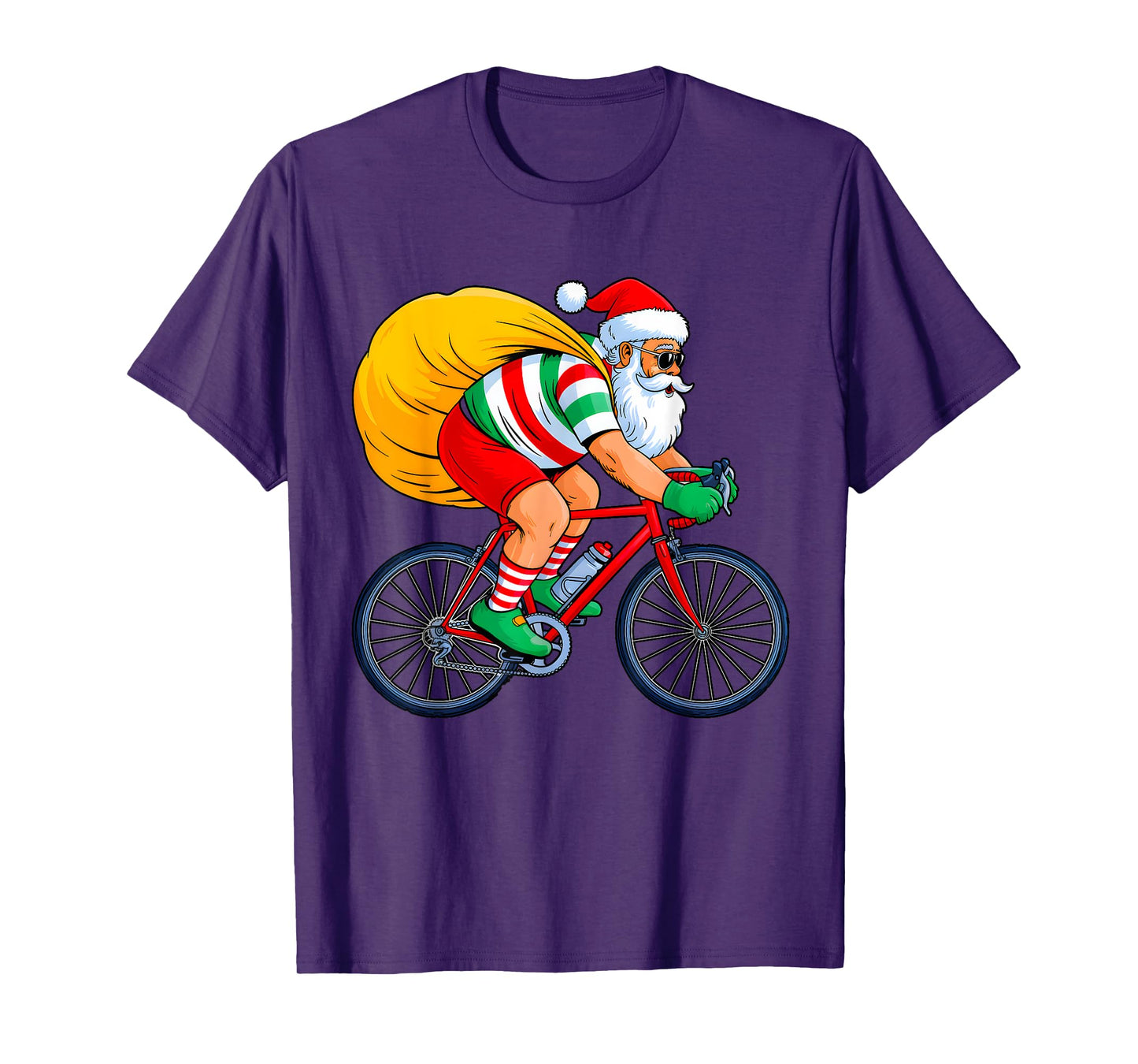Retro Santa Riding Bicycle Cycling Biking Elf Bike Christmas T-Shirt