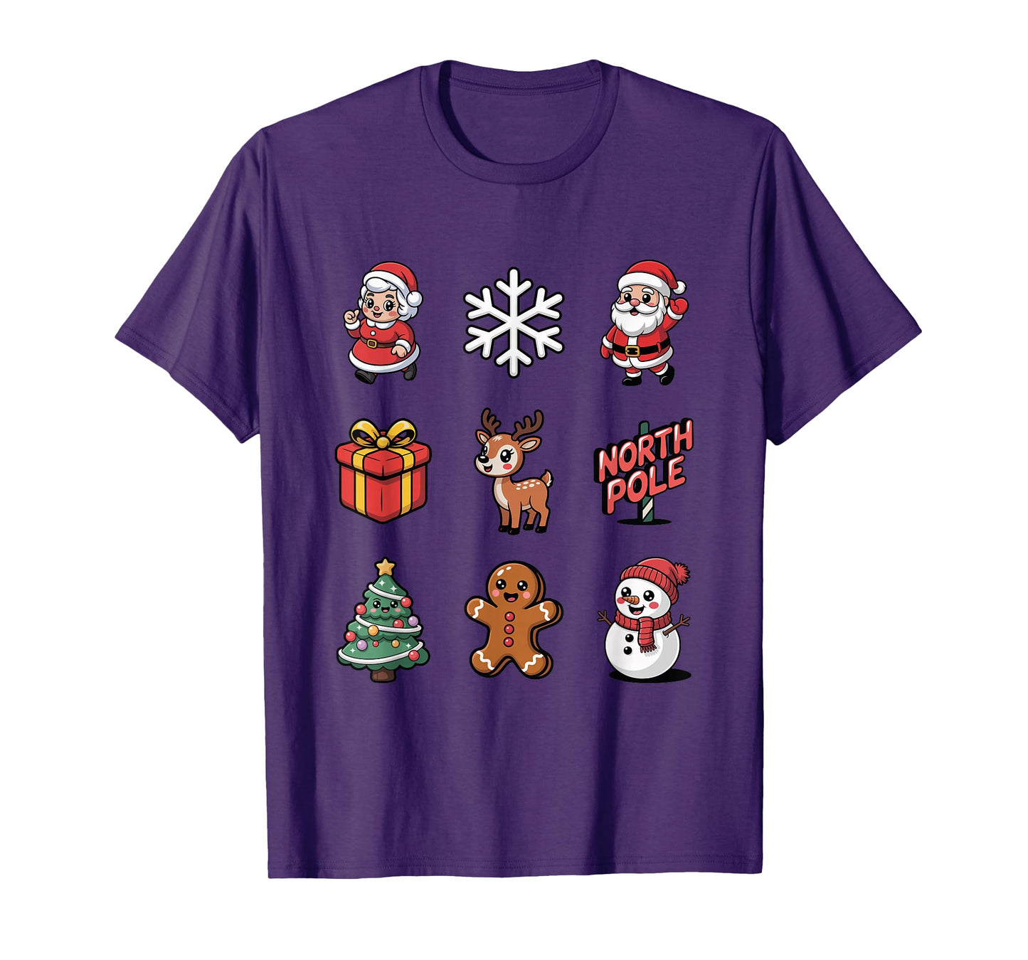 Cute Santa Reindeer North Pole Gingerbread Snowman T-Shirt