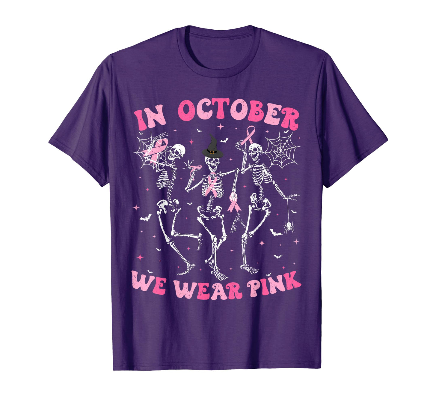 In October We Wear Pink Halloween Breast Cancer Skeleton T-Shirt