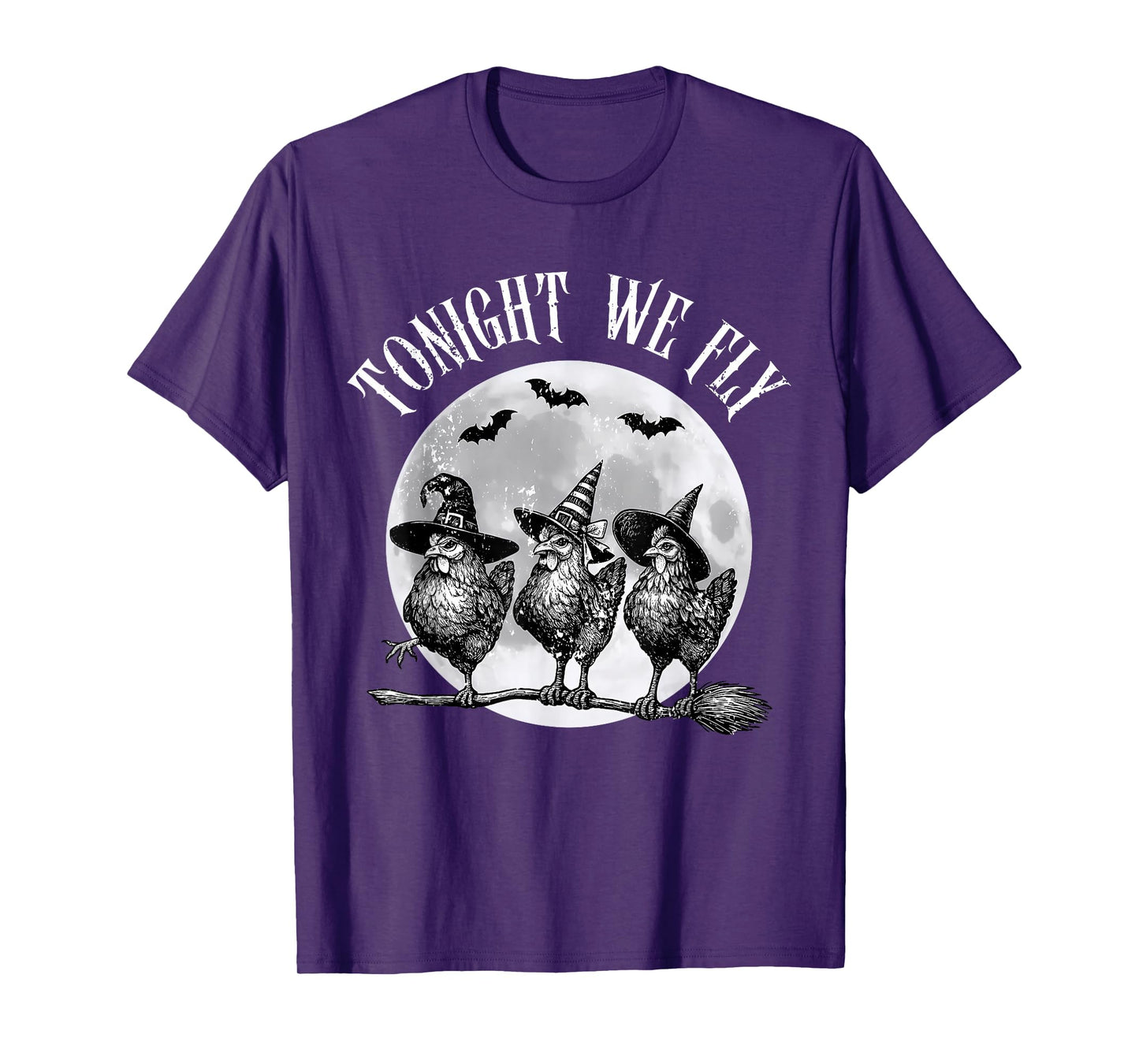 Horror Witchy Tonight We Fly Funny Chickens Moon Halloween T-Shirt