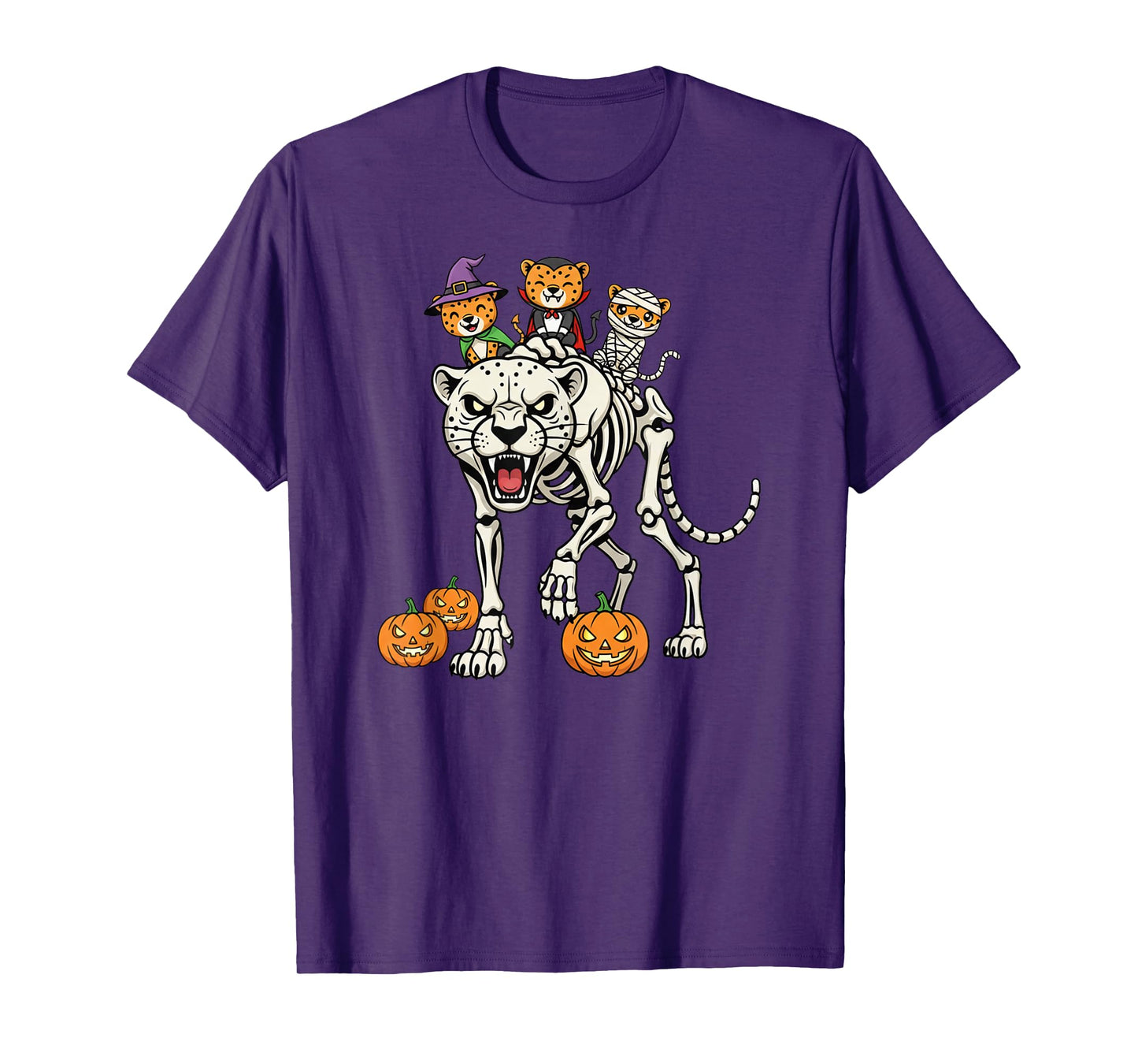 Cheetah Skeleton Mummy Witch Halloween Kids Mens Womens T-Shirt