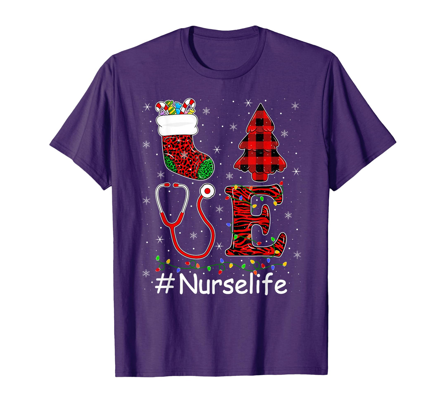 Love Nurse Christmas Pajamas Nurse Scrub Tops Nurselife T-Shirt