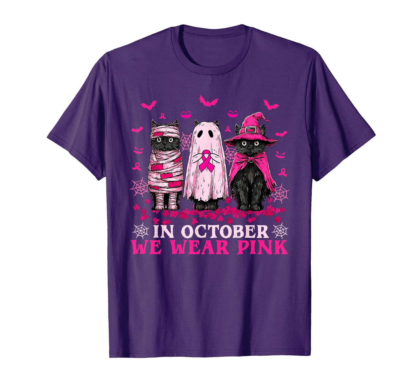Retro Halloween Black Cat in October We Wear Pink T-Shirt