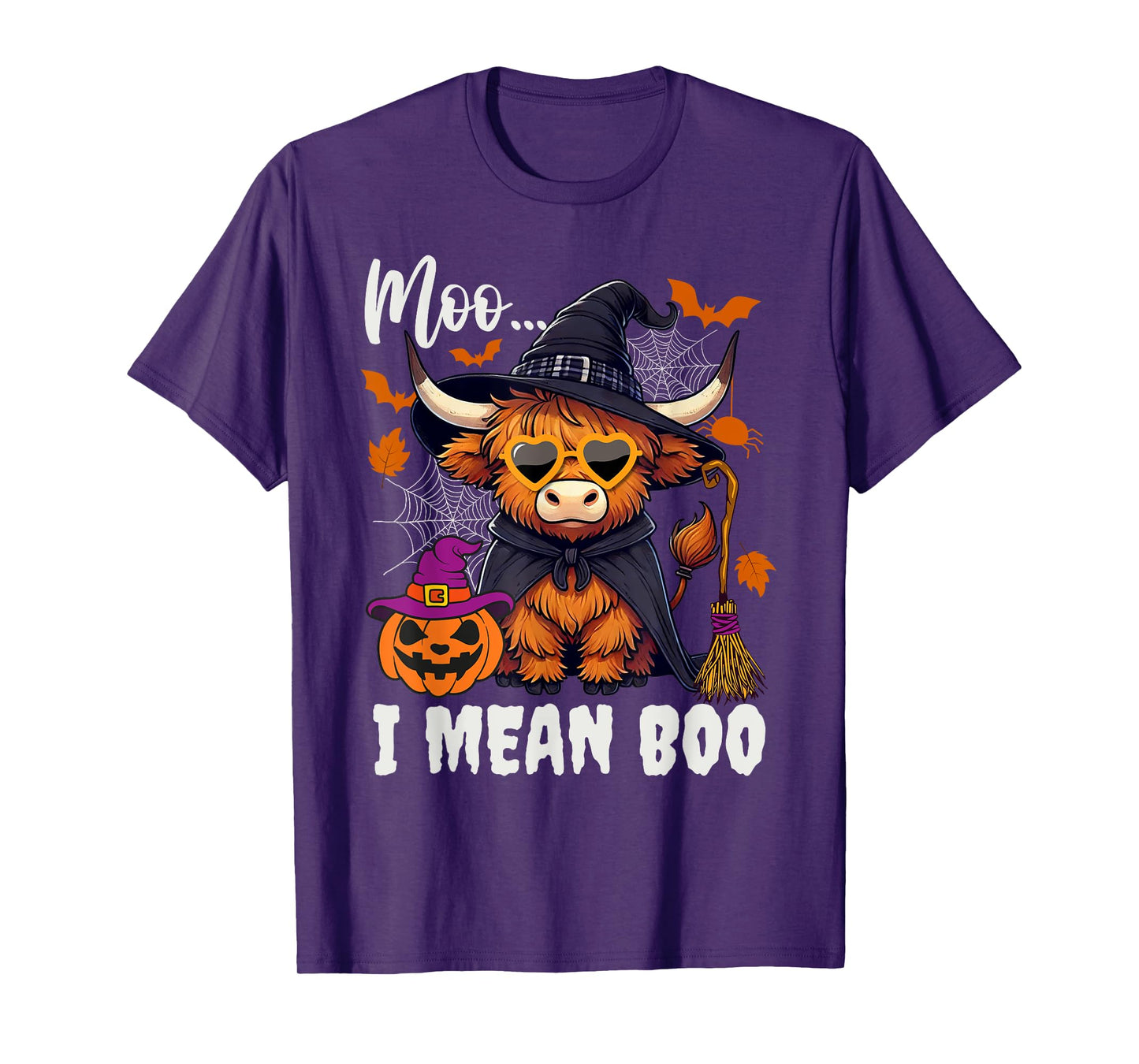 Moo I Mean Boo Witch Highland Cow Halloween Costume T-Shirt