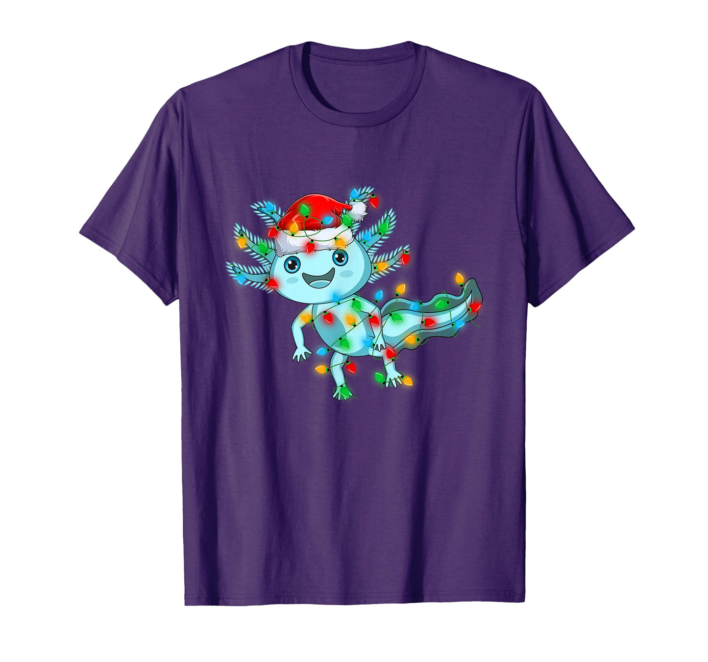 Axolotl Christmas Lights Santa Hat Funny Axolotl Xmas T-Shirt