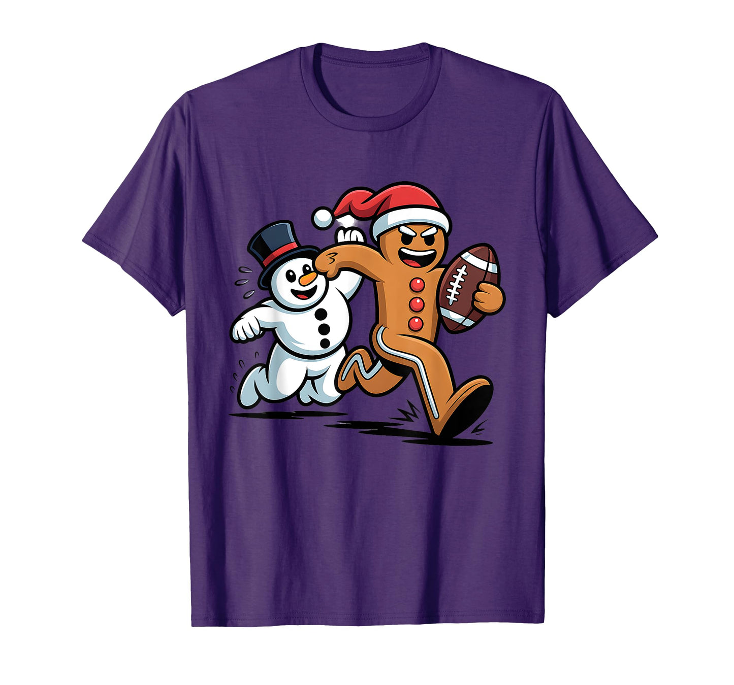 Christmas American Football Gingerbread Man Snowman Boys Men T-Shirt
