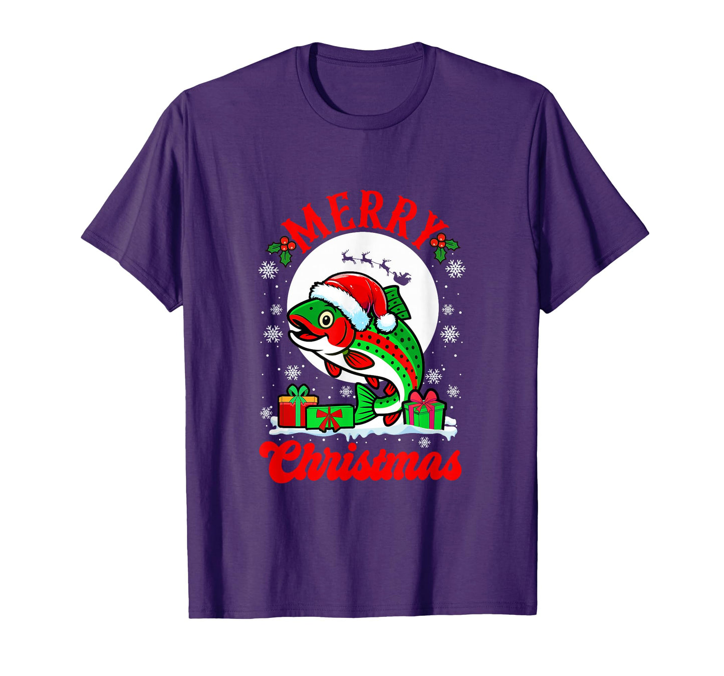 Merry Christmas Santa Trout Fish Xmas Box Fishing Fisher T-Shirt