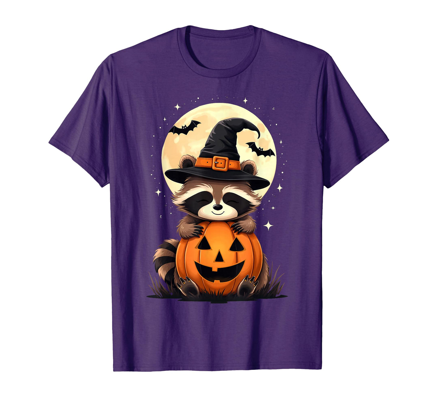 Halloween Raccoon Witch Hat Pumpkin Spooky T-Shirt