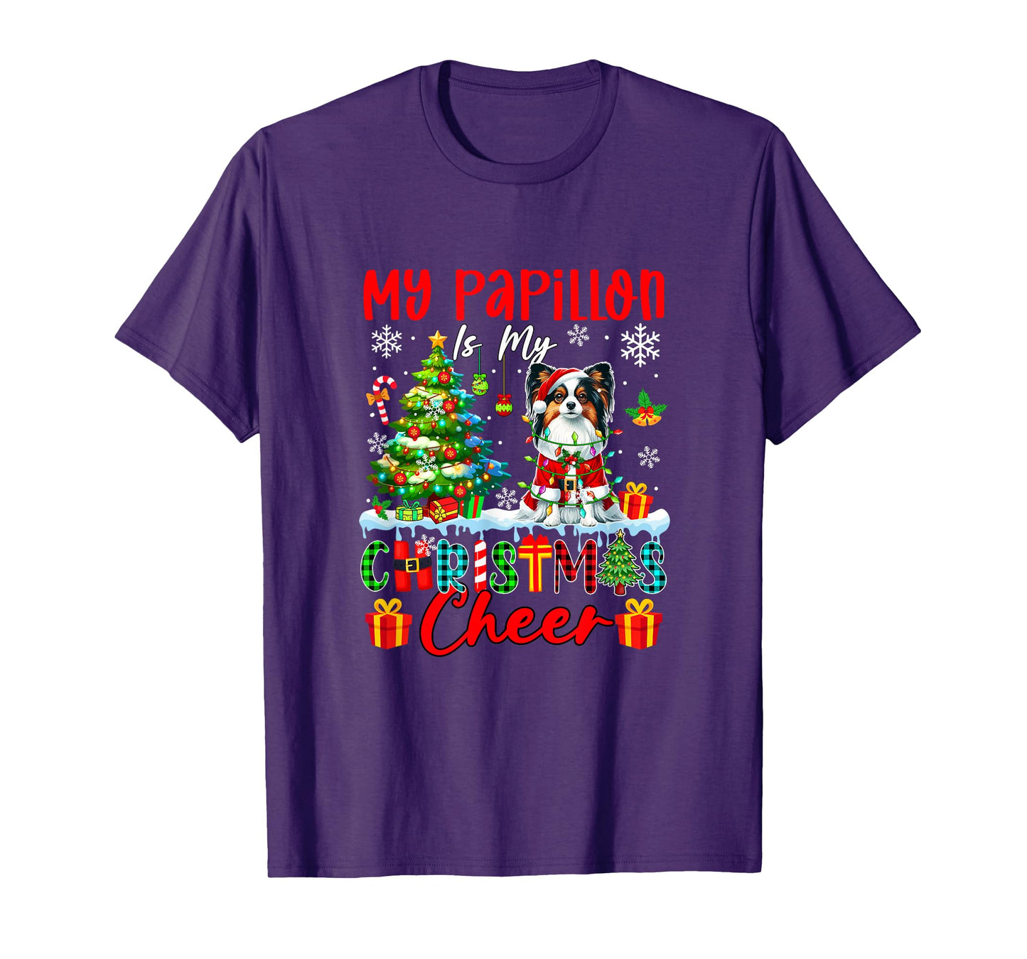My Papillon is My Xmas Cheer Funny Santa Dog Owner Kids T-Shirt