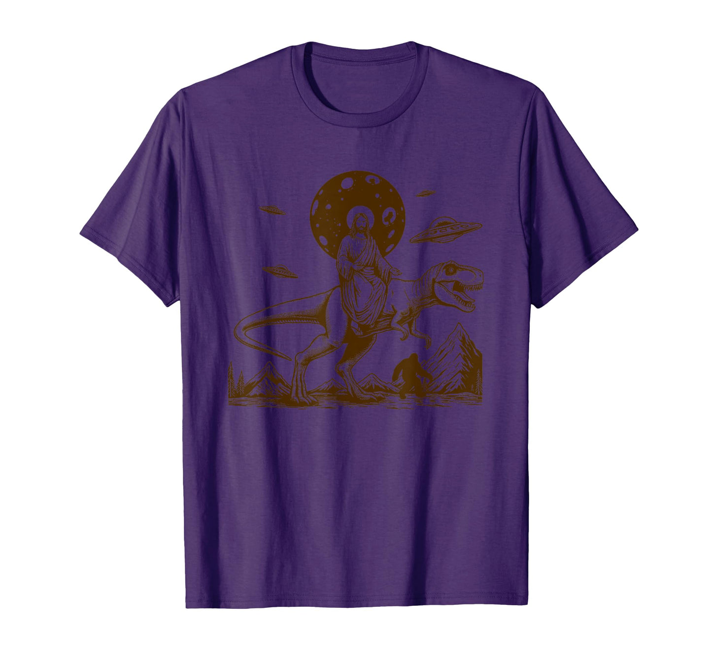 Jesus Riding Dinosaur UFO Bigfoot Funny T-Shirt