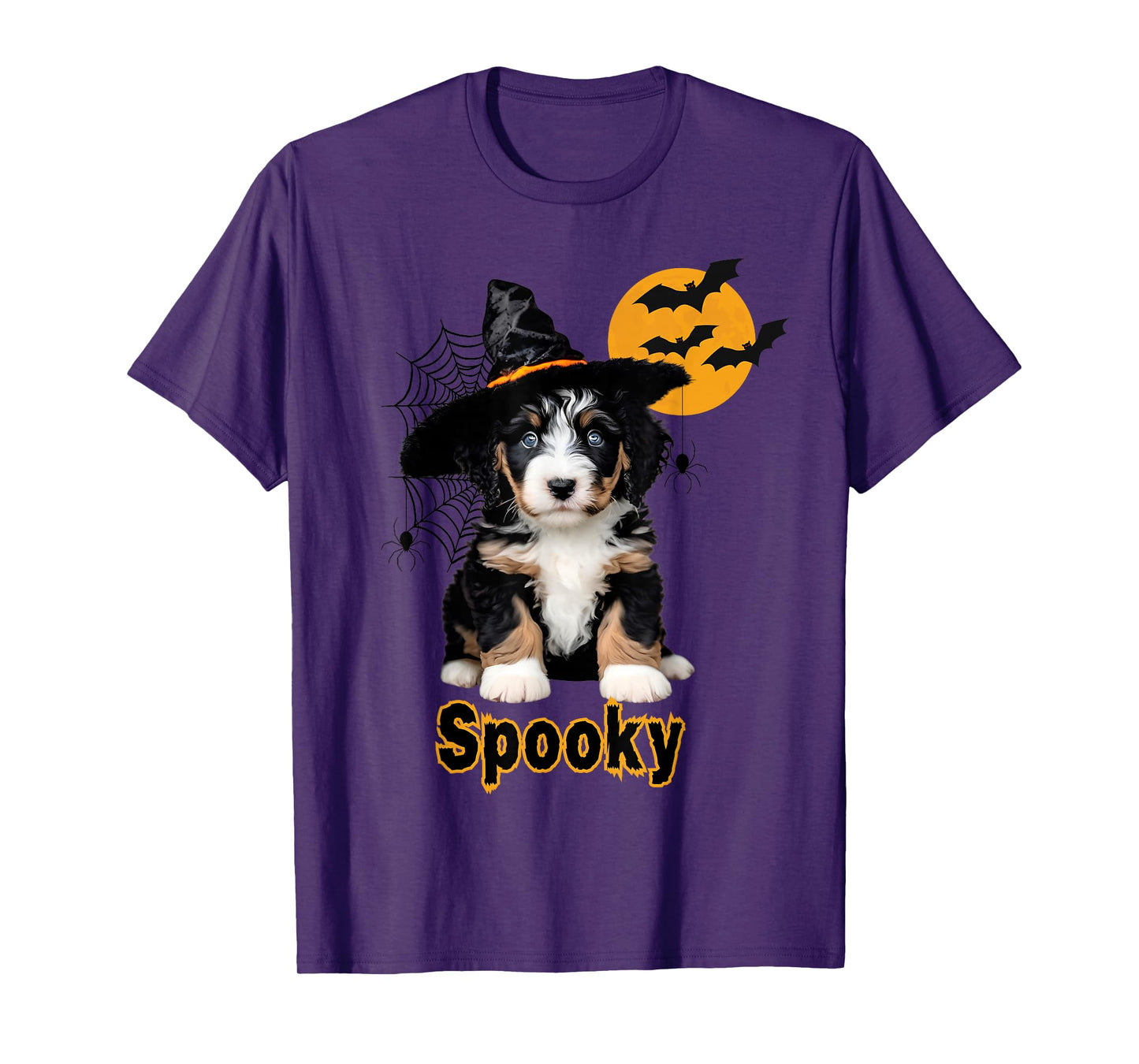Cute Bernedoodle Dog/Puppy Witch, Spiders, Bats, Halloween T-Shirt