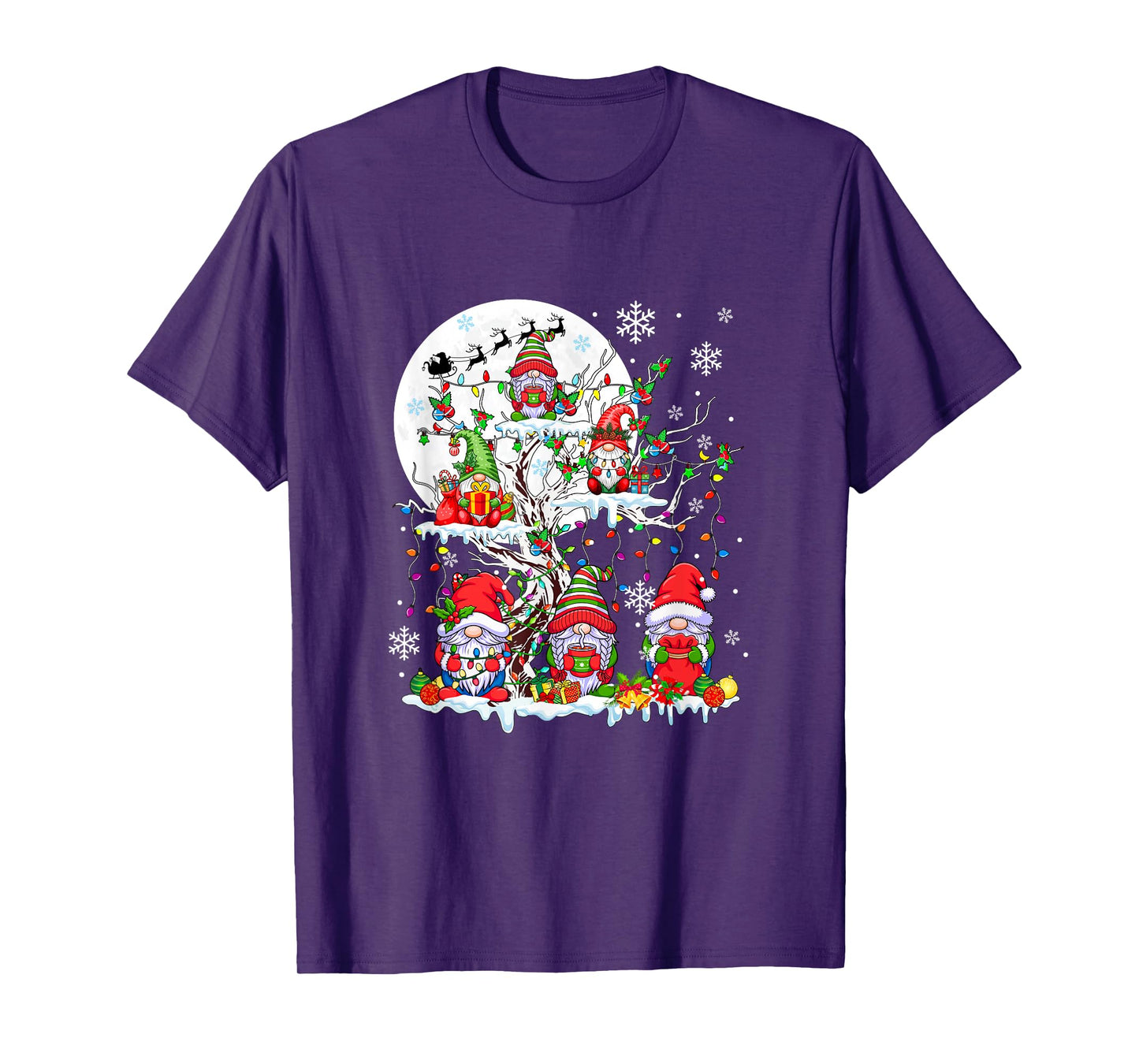 Christmas Group Gnomes On Tree Colorful Lights Family Kids T-Shirt