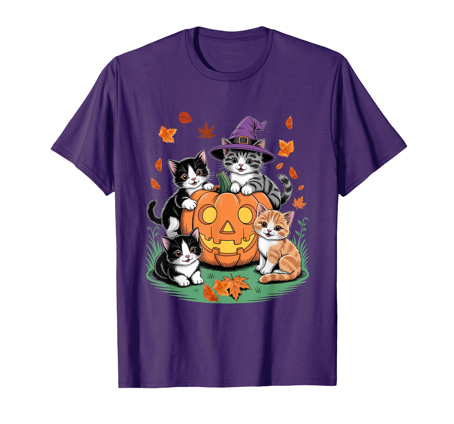 Cute Black Floral Cat Spooky Pumpkin Patch Trick or Treat T-Shirt